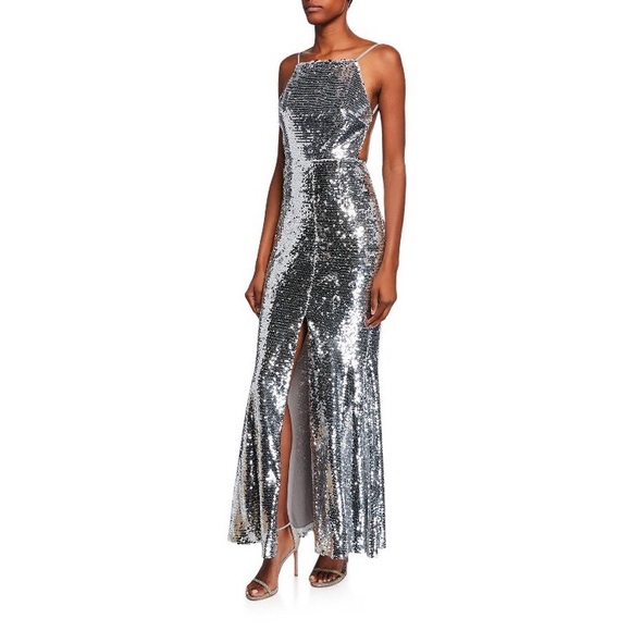 Fame and Partners Dresses & Skirts - Fame & Partners Sequin Halter Silver Gown Sz 2 NWT